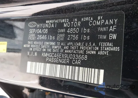 2009 Hyundai Genesis 3.8 z USA, uszkodzony, nr VIN KMHGC46EX9U033668